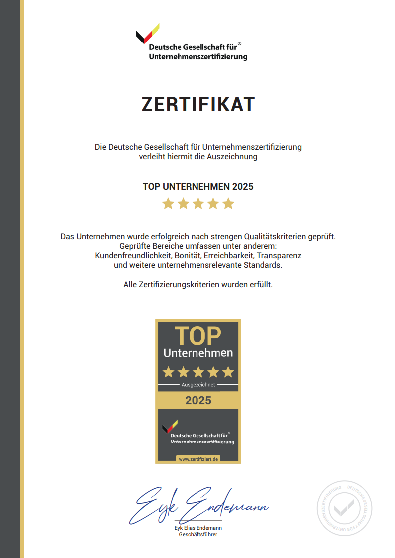 TOP Unternehmen 2025 Zertifikat